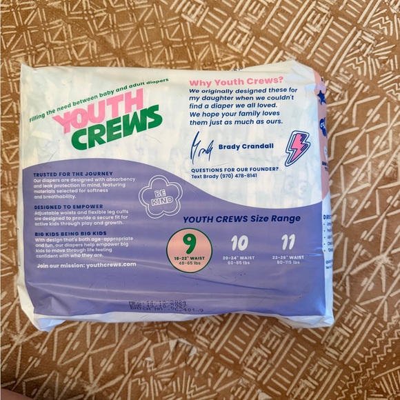 Youth Crews Youth Diapers Size 9 – 24 Pack – New Sealed - Picture 5 of 8